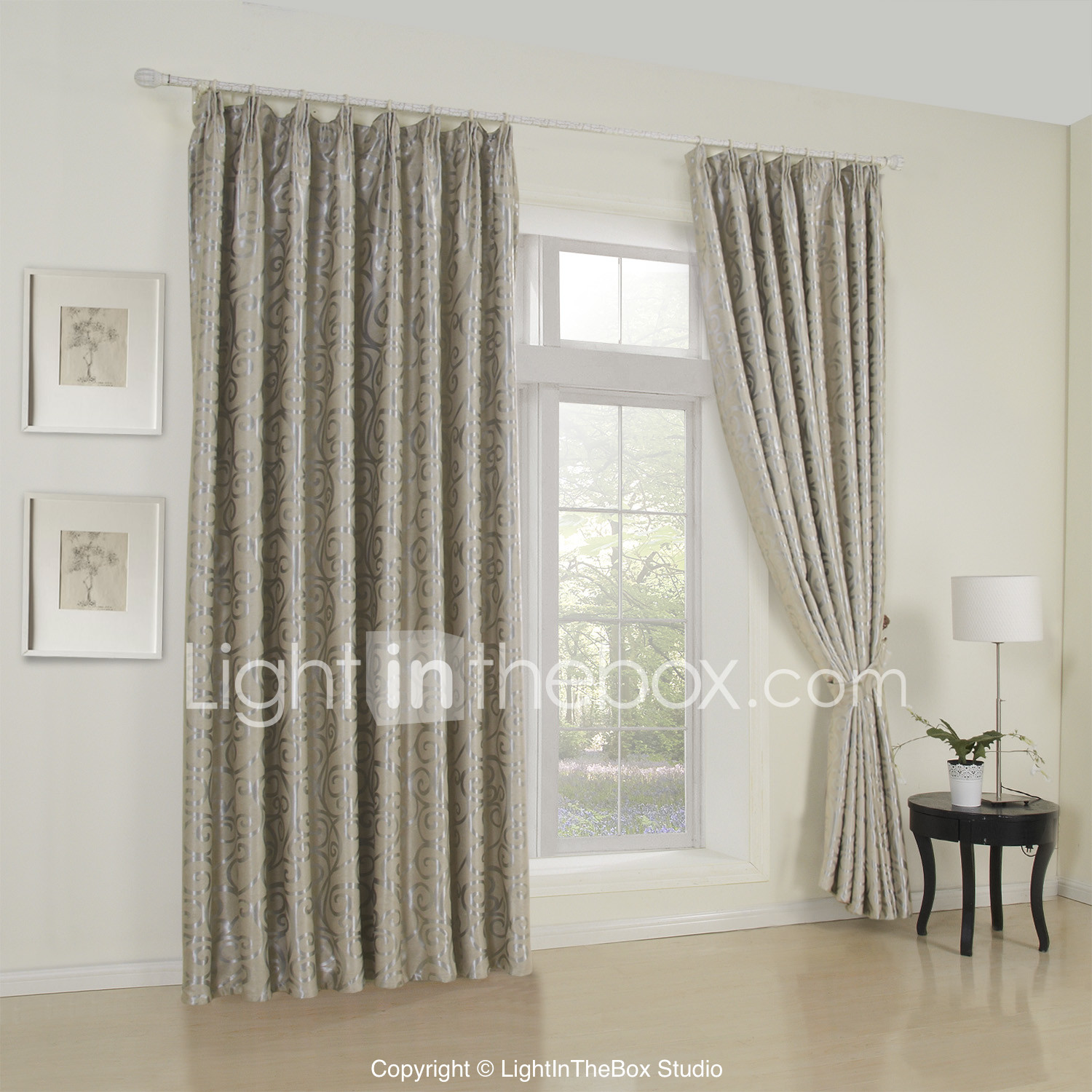 Rococo twee panelen bloemen botanische beige grijs lila slaapkamer ... Wand design benzine
