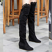 Women's Shoes Suede Covered Low Heel Elevator Over Knee Boots With Cutout Embellishment More Color Available