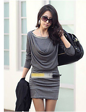 Moda feminina Mini vestido manga comprida Magro Sexy OL vestido de uma peça