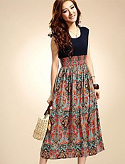 Mangas Bohemian Saia de cintura alta Vestido das mulheres