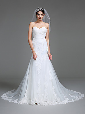 2017 lanting bride® trompette / mariage sirène tribunal robe de train sweetheart tulle avec appliques