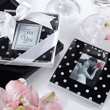 "Mod Dots" Black & White Polka-Dot Glass Photo Coasters