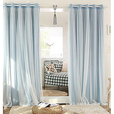 To paneler moderne solid beige / blå stue polyester blackout ...